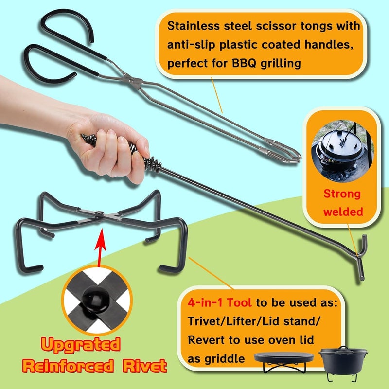 IPROUDER 6-in-1 Dutch Oven Camping Accessories Kit - Campfire Cooking Equipment with Marshmallow Roasting Sticks, Heat-Resistant Gloves, 16" Scissors Tongs, Lid Lifter & Lid Stand - Image 4